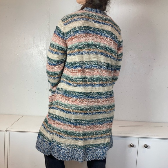 Knit Boho Striped Rag Rug Longline Cardigan Duster - Picture 7 of 9